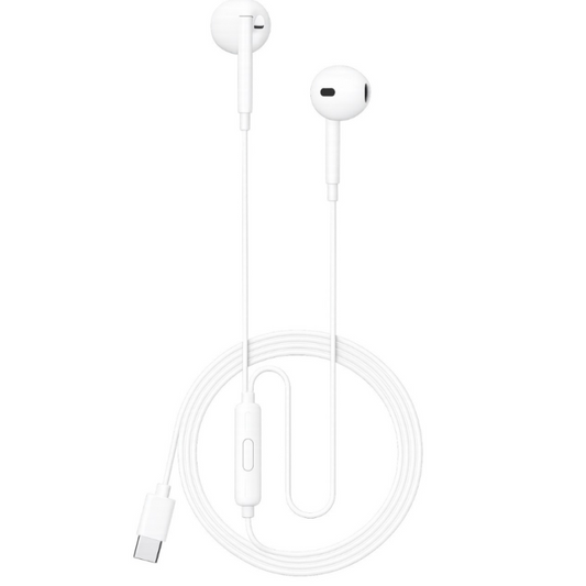 Écouteurs filaires Infinix XH31ET blancs à connecteur USB-C, câble de 1,2 mètre enroulé