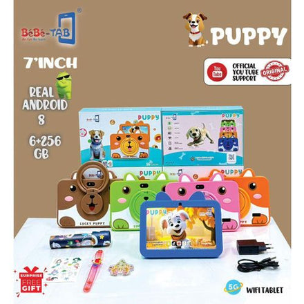 Tablette Bébé-Tab Puppy 7" - 6 Go RAM, 256 Go, WiFi + 5G, Android 8, Design Amusant pour Enfants – Parfaite pour l'Apprentissage et les Jeux