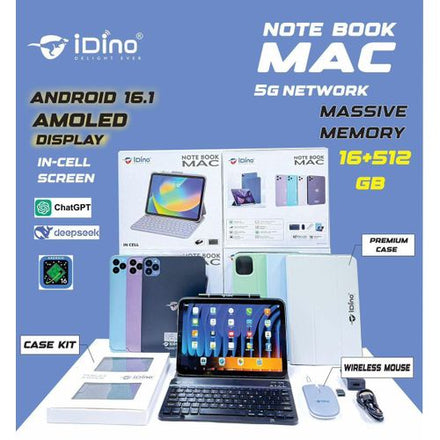 Idino Ordinateur Portable MAC - 16GB RAM, 512GB Stockage, 5G - Tablette Hybride Haut de Gamme avec Écran AMOLED et Fonctionnalités IA