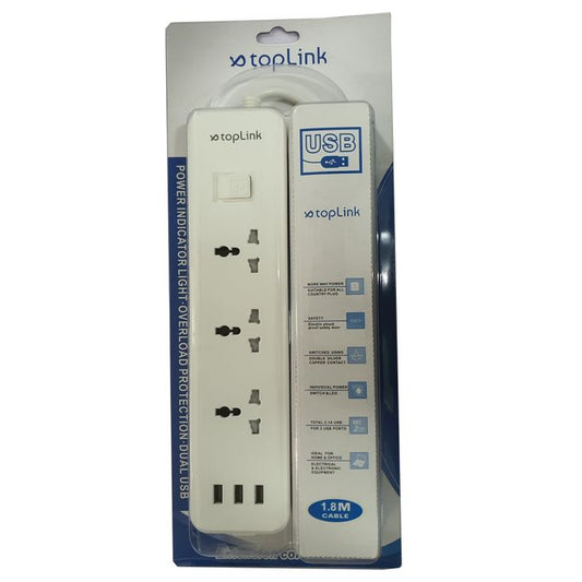 TOPLINK Multiprise Toplink 3 Trous Universelle + 3 USB - Blanc