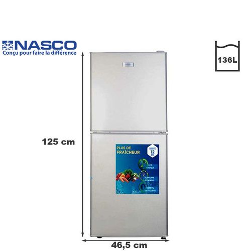 Boutique Officielle Nasco Réfrigérateur Combiné -Nasd2-203fl - 136 Litres Net / R600a / Argent 3 Tiroirs - Garantie 12 Mois