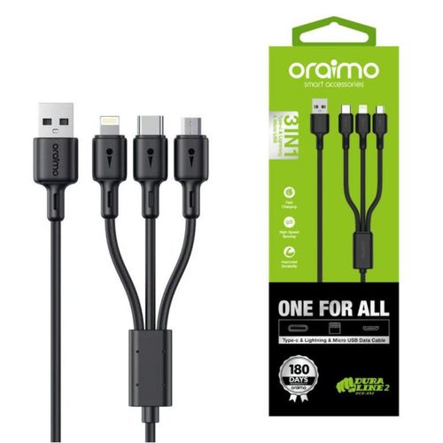 Oraimo OCD-X93 – Câble 3-en-1 Haute Performance pour Smartphones, Tablettes et Powerbanks