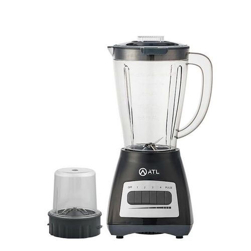 Blender ATL-BL4618B avec réservoir de 1,5L, 350W, 4 vitesses, mode pulse, moulin 300ml et lames en acier inox. Design noir moderne.