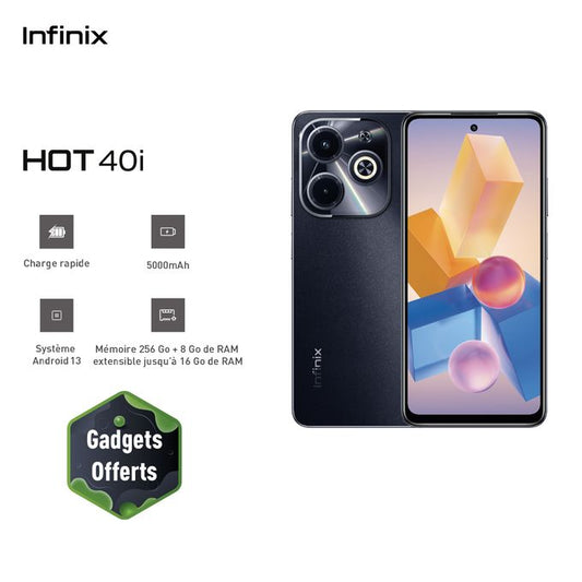 Infinix HOT 40i - 256Go + 8Go - 6.6"- 50 MP - 5000 MAh - Noir - 12 Mois Garantie