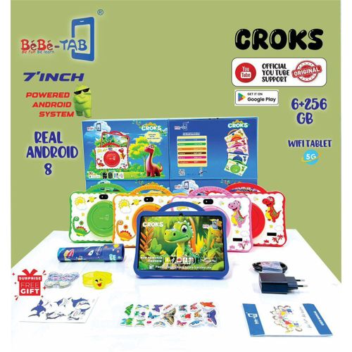 Tablette Bébé Tab Croks 7” – 6 Go RAM, 256 Go ROM, Android 8, Coque EVA Anti-Chocs, WiFi + 5G, Design Dinosaures – Parfaite pour Enfants