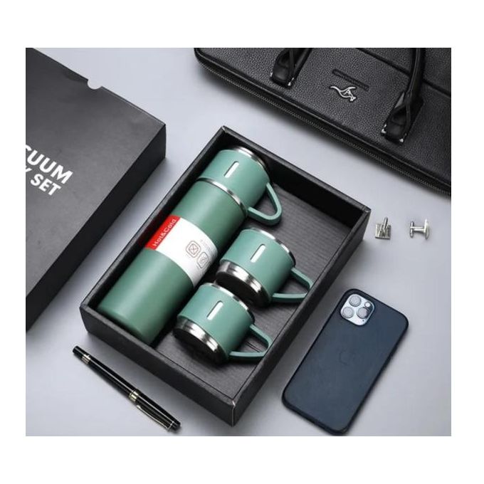 Thermos Isotherme en Acier Inoxydable avec 2 Tasses – Café Chaud ou Froid des Heures