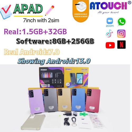 Atouch Tablette ATOUCH. Apad 7Pouce 2SIM 8 Goram/256 Go Android 13.0 Batterie 4000mAh