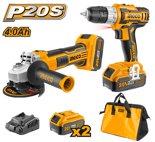 Kit 2 pcs 20 V perceuse + meuleuse INGCO CKLI2009