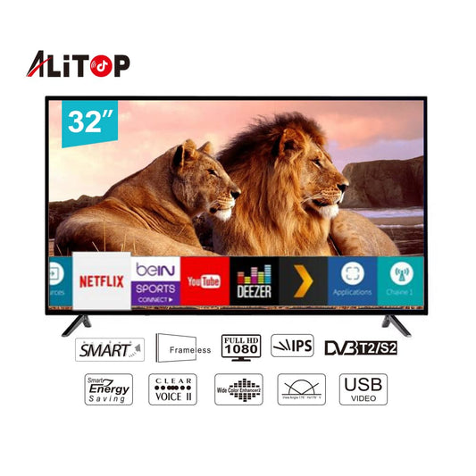 ALITOP SMART TV - 32 pouces SF| HDMI, USB et Audio Stéréo Intégré- Wifi/Bluetooth/netflix/Youtube