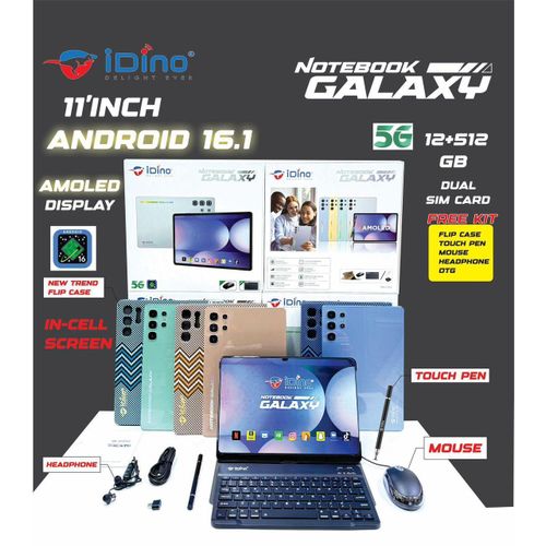 iDino Notebook Galaxy 11" – 12 Go RAM, 512 Go ROM, 5G, Écran AMOLED – Tablette Performante avec Clavier Sans Fil et Accessoires Complets