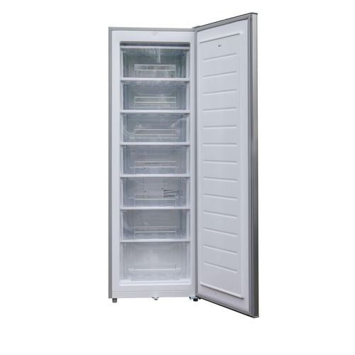 Vue détaillée des 7 tiroirs pour un rangement pratique des aliments dans le congélateur vertical STCD-350K.
