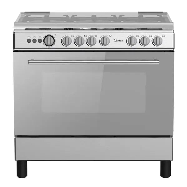 Gazinière 5 feux avec couverture vitrée Midea Rôtisserie Allumage automatique Four Gril 36LMG5G027-C