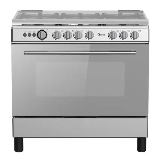 Gazinière 5 feux avec couverture vitrée Midea Rôtisserie Allumage automatique Four Gril 36LMG5G027-C