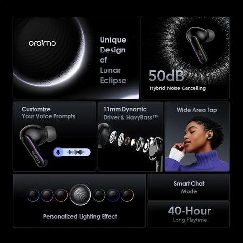 Oraimo Oraimo Écouteurs Bluetooth SpaceBuds Réduction Bruit OTW-630 - Personnalisable - Qualité Pure et filtrée