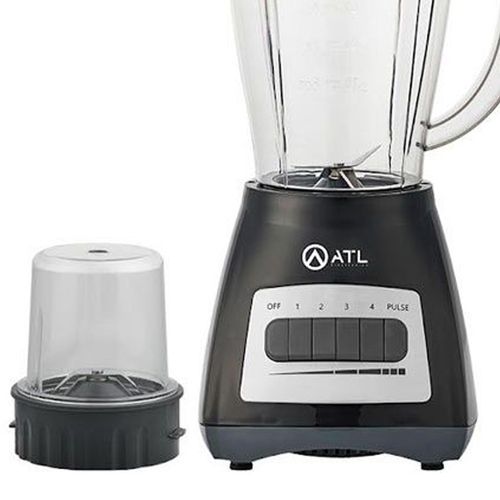 Blender ATL-BL4618B avec réservoir de 1,5L, 350W, 4 vitesses, mode pulse, moulin 300ml et lames en acier inox. Design noir moderne.