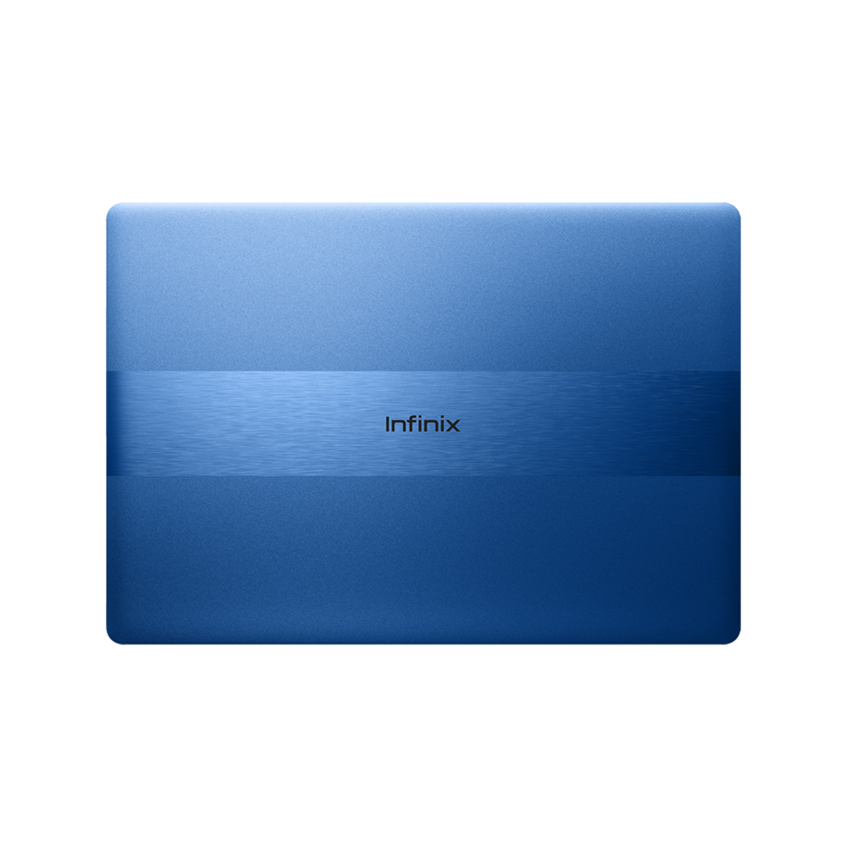 Capot ferme de l'Infinix INBOOK Y4 Max bleu avec bande brossee et logo Infinix centre
