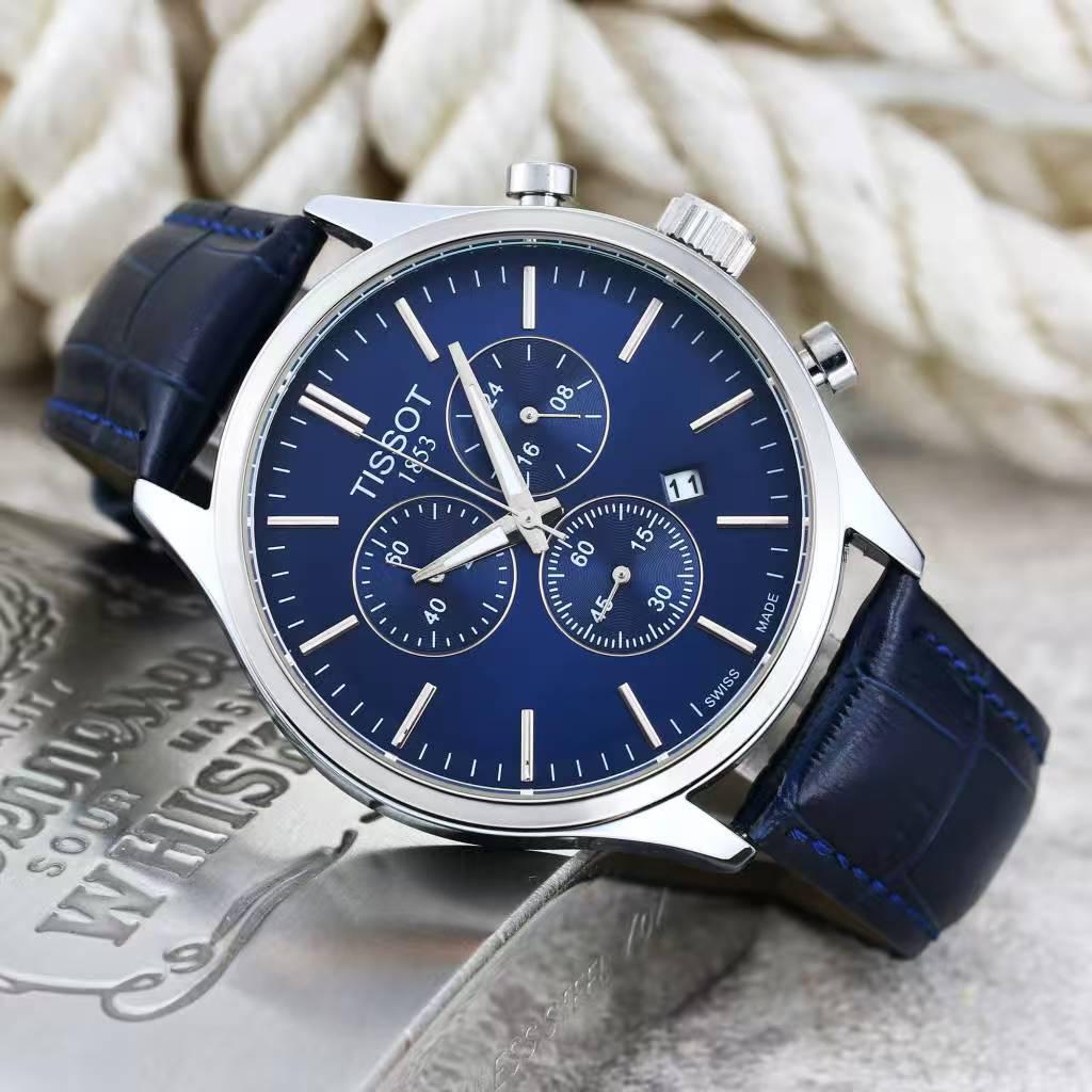 Montre chronographe élégante à cadran bleu