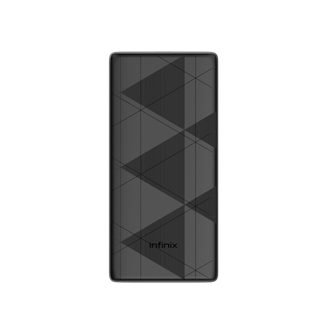 Batterie externe Infinix XP10 coloris noir, face avant avec logo Infinix