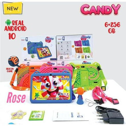 Tablette Bébé Tab Candy 7” – 6 Go RAM, 256 Go Stockage, Android 10, Coque de Protection Ludique, WiFi 5G – Idéale pour Enfants
