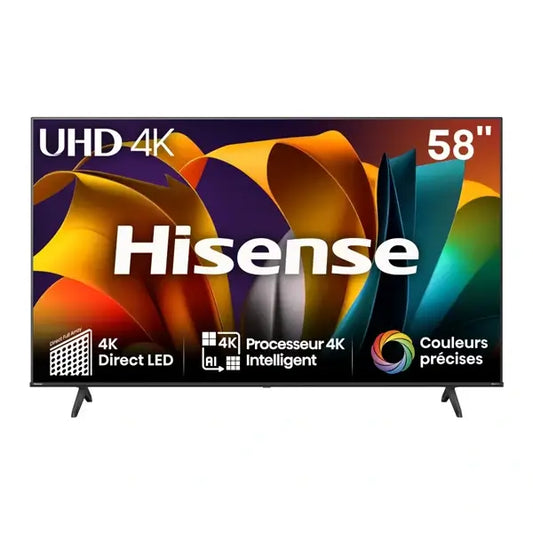 TV Hisense 58″ DLED 4K UHD VIDAA Télécommande vocale Wifi BT HDMI RJ45 USB 58A6N