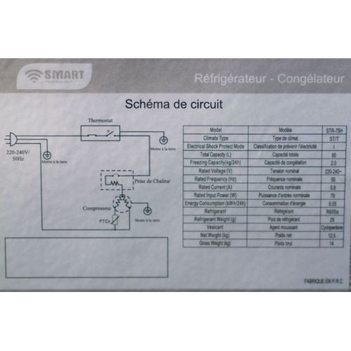 Réfrigérateur SMART TECHNOLOGY- 2 Portes -STR-178H - 160 L - Gris