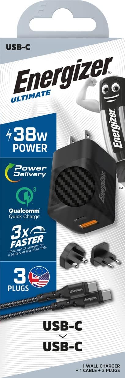 Energizer Wall Charger 38W Multi Plug PD QC3.0 + USB Type-C Cable A38QMUC