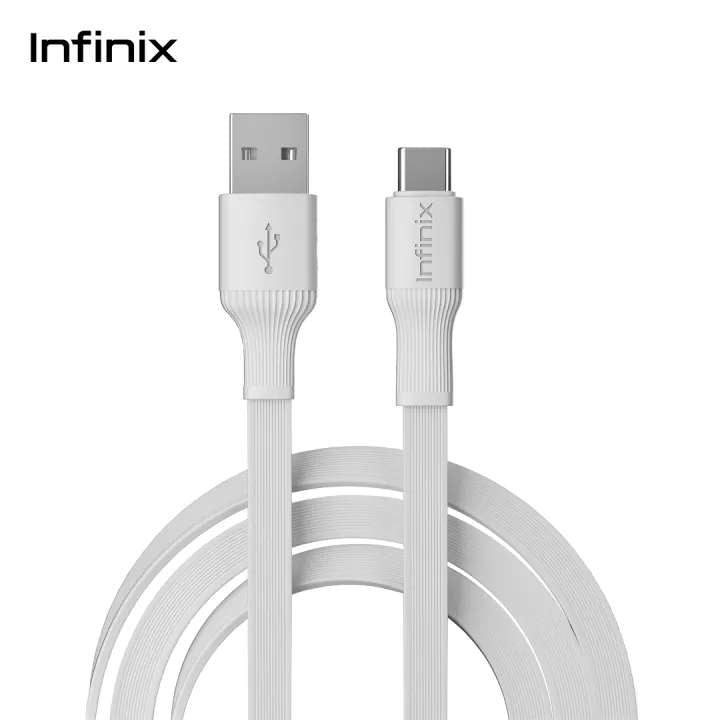 Cable plat Infinix XDC23A blanc de 1 metre, prise USB-A et prise USB-C