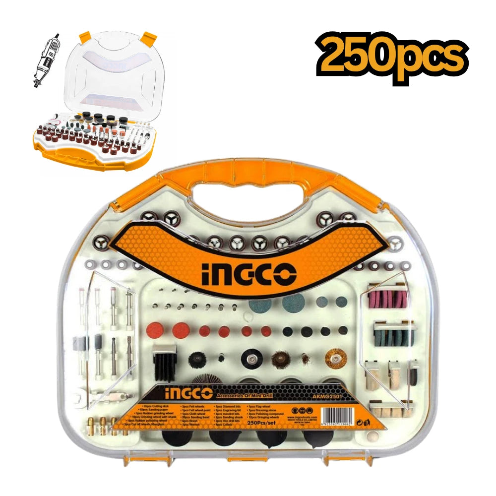 Jeu d'accessoires 250 pcs pour outil INGCO AKMG2501