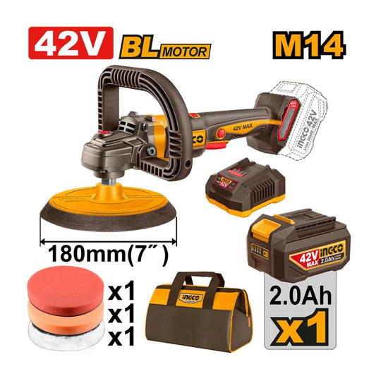 Polisseur angulaire sans fil 42 V + 1 batterie 2 Ah + chargeur + SAC INGCO APLI42181