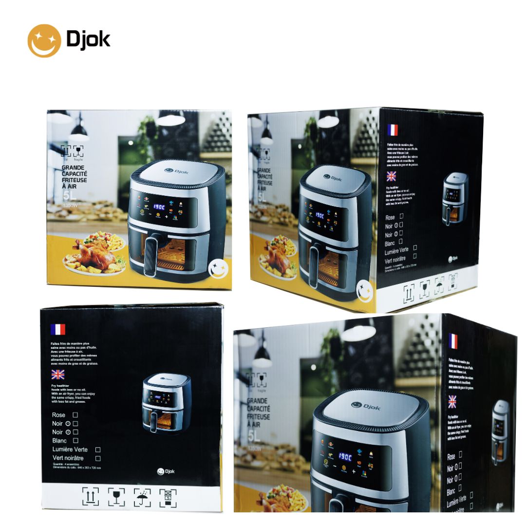 DJOK Air Fryer 5L – Friteuse Sans Huile Numérique avec Écran Tactile et Fenêtre Visible