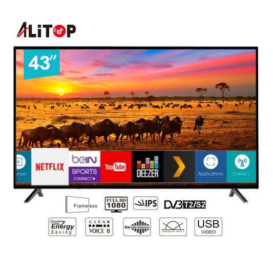 ALITOP TV-43"SF – Smart TV LED 43 pouces 4K Ultra HD | HDR, Dolby Audio et Connectivité Complète