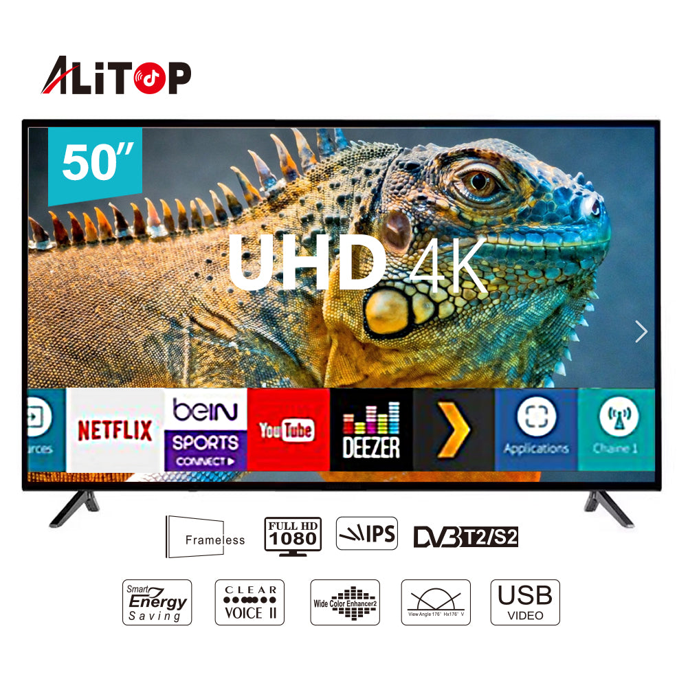 ALITOP TV-50"SF – Smart TV LED 50 pouces 4K Ultra HD | HDR, Dolby Audio et Connectivité Complète