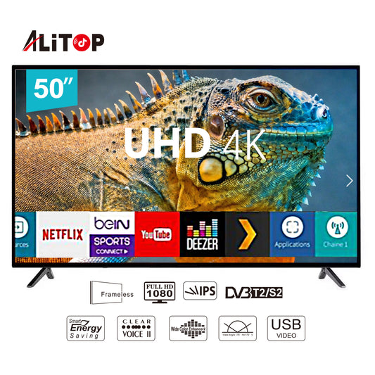 ALITOP TV-50"SF – Smart TV LED 50 pouces 4K Ultra HD | HDR, Dolby Audio et Connectivité Complète
