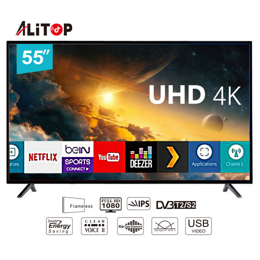ALITOP TV-55"SF – Smart TV LED 55 pouces 4K Ultra HD | HDR, Dolby Audio et Connectivité Complète
