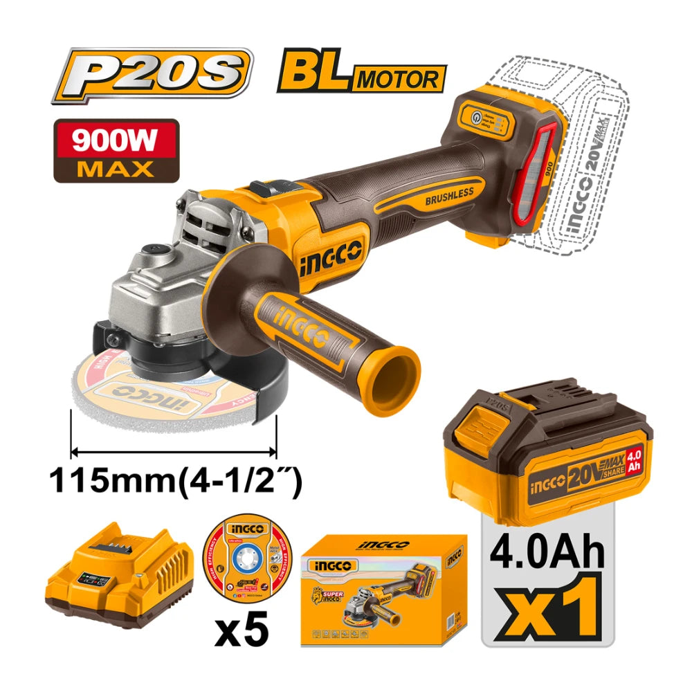 Meuleuse angulaire 20 V-900 W INGCO CAGLI261521