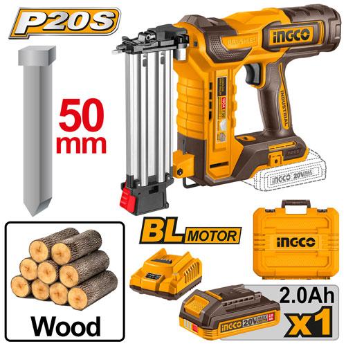 Cloueur à finition ( bois )20 V / 50 mm + 1BAT2 Ah + 1 chargeur + AGRAFFE INGCO CBNLI5008
