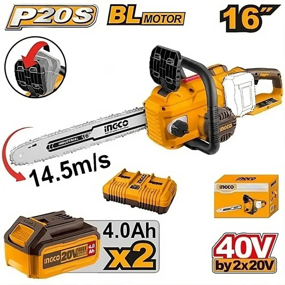 Scie à chaîne sans fil 40 V / 16" + 2 batteries 4 Ah + chargeur INGCO CGSLI401682 — vue 2
