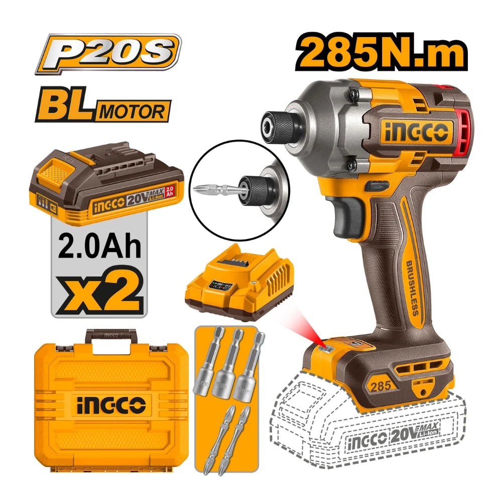 Boulonneuse à choc 285 Nm lithium‑ion 20 V + 2 batteries 2 Ah + 1 chargeur INGCO CIRLI2028