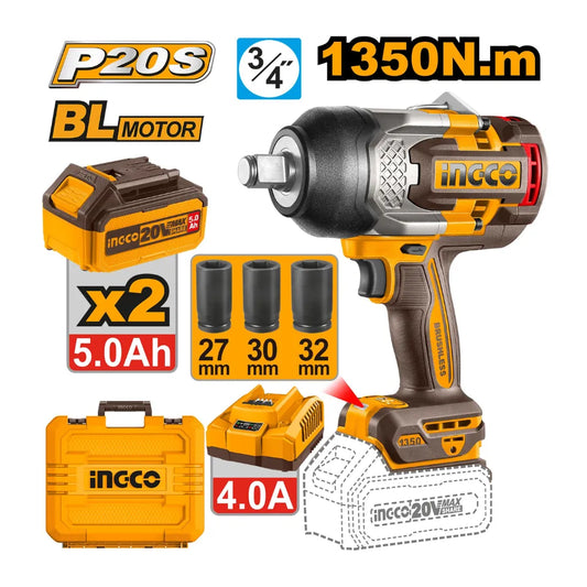 Clé à choc 20 V / 1350 Nm + 2BAT5 Ah + chargeur INGCO CIWLI20135