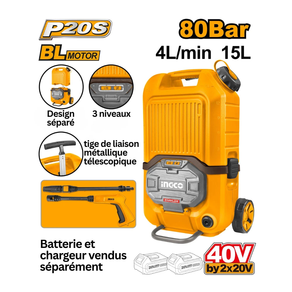 Nettoyeur à haute pression sans fil 40 V / 15 L-SB INGCO CPWLI4006 — vue 2