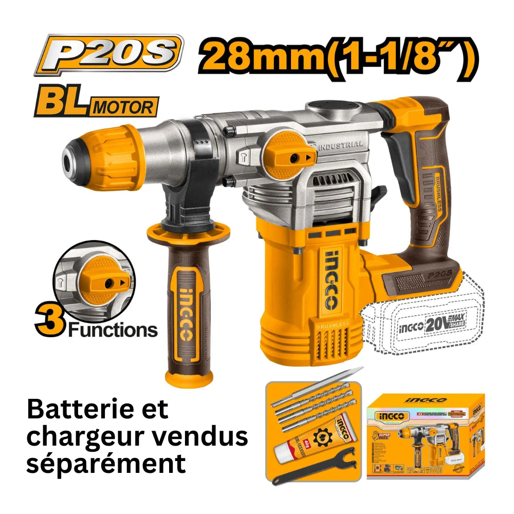 Marteau perforateur 28 mm SB et sans chargeur + accessoires INGCO CRHLI20288