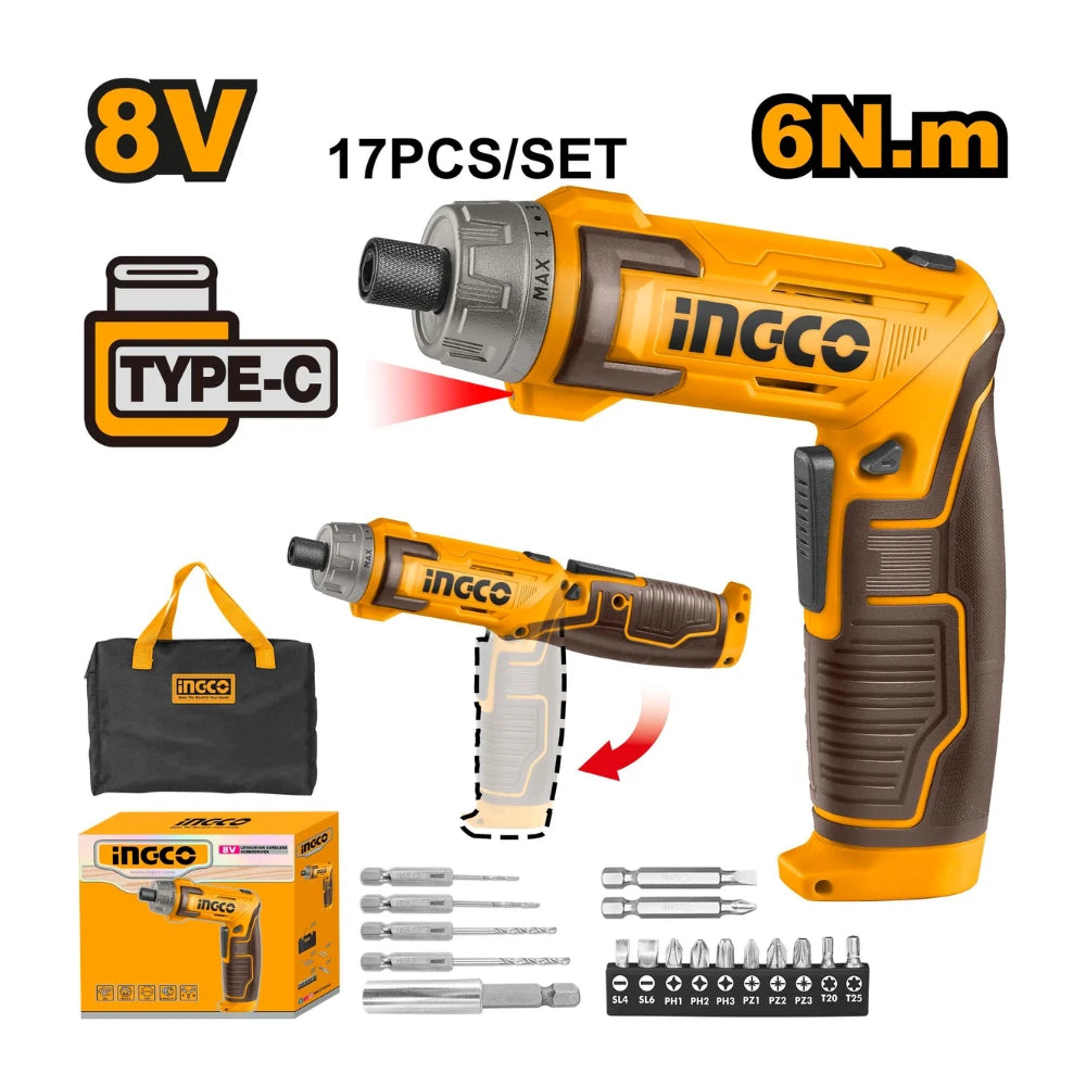 Tournevis sans fil lithium‑ion 8 V - 6 Nm INGCO CSDLI0802