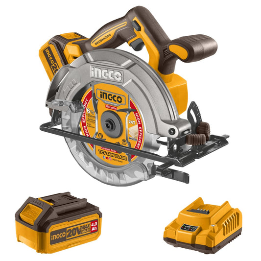 Scie circulaire à main 165 mm lithium‑ion 20 V + 1BAT4 Ah + 1 chargeur INGCO CSLI16521