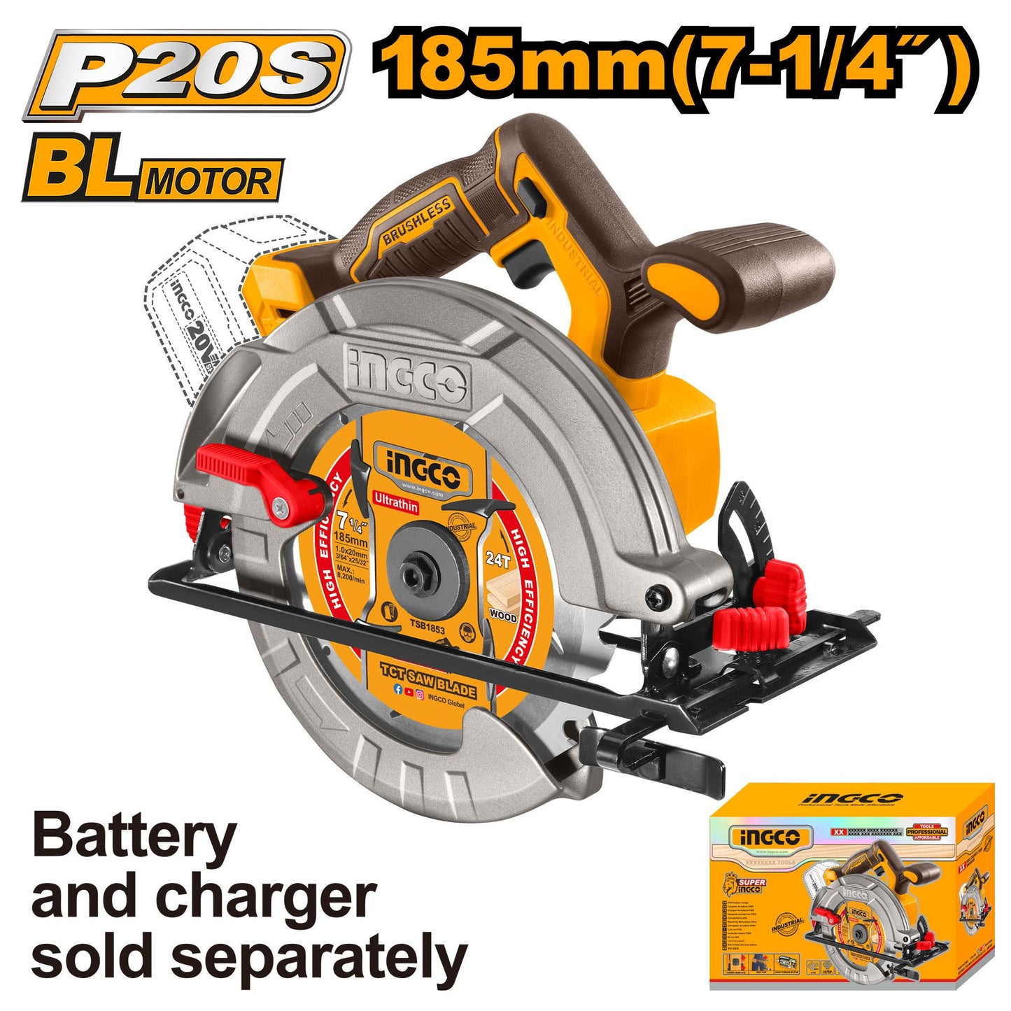 Scie circulaire à batterie 20 V- sans INGCO CSLI1851