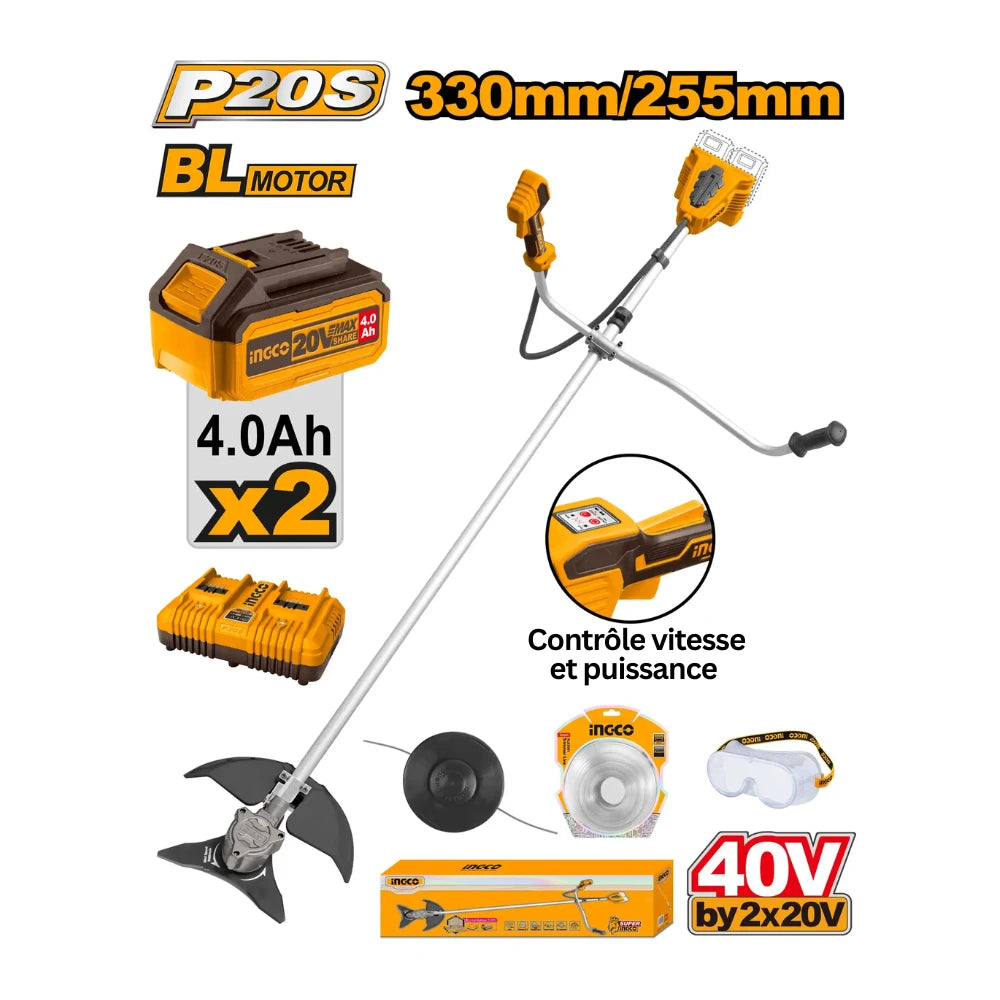 Coupe-bordures et débroussailleuse - 2 batteries 4A INGCO CSTLI200285