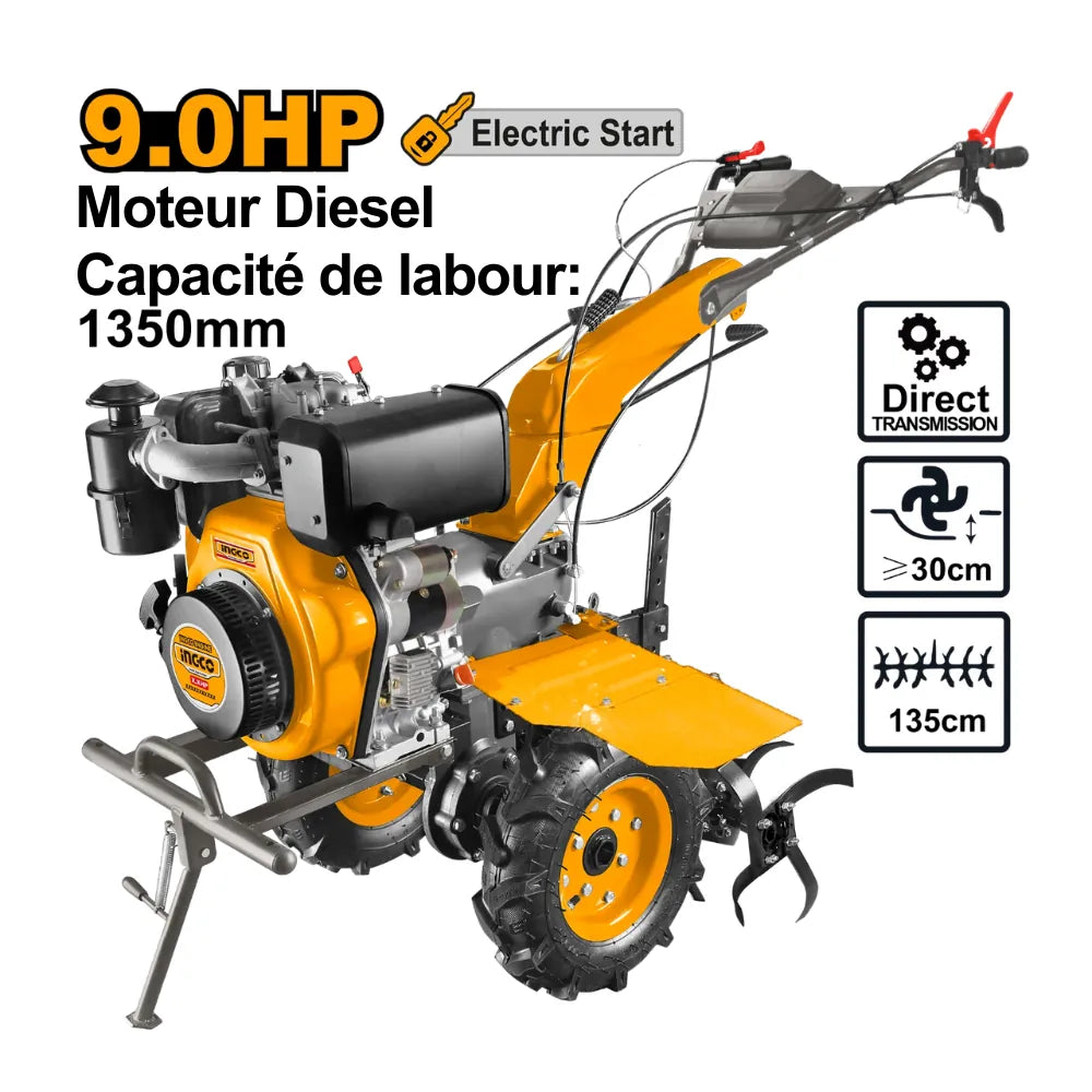 Motoculteur diesel 6,6 kW (9 HP) INGCO DC13501D