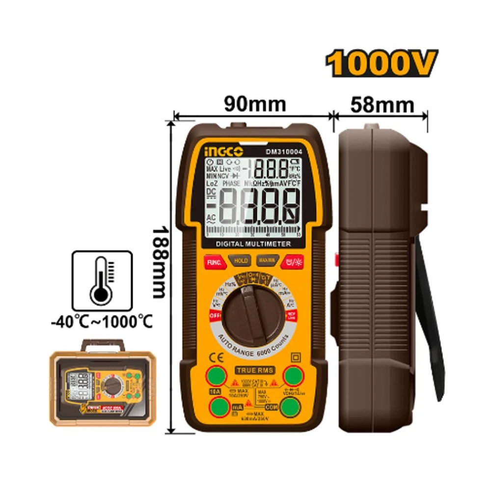 Multimètre digital ac + dc 1000 V / 6000C INGCO DM310004