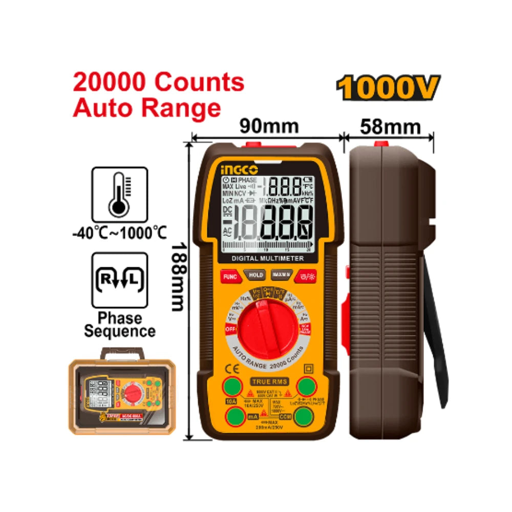 Multimètre digital ac + dc 1000 V / 20000C INGCO DM410003
