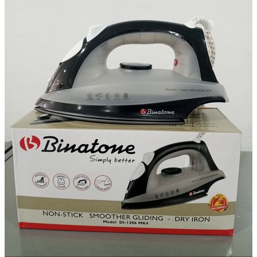 Binatone Fer à Repasser à Sec Avec Vaporisateur D'eau - BINATONE - DI-1206(MK4) - 1200W - 30ml - Noir/gris