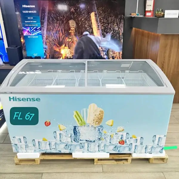 Congélateur horizontal vitré deux battants coulissant Hisense 382 L 5 paniers à FL-67DD4HA